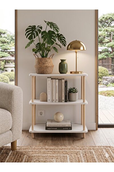 tridihome Modern Minimalist 3 Raflı Kitaplık Ahşap Ayaklı Çok Amaçlı Dekorati...