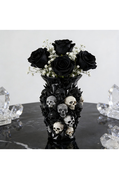 Choice S kulouhuaping 3D Skull Decorative Vase, Black Resin Flower Holder, Go...
