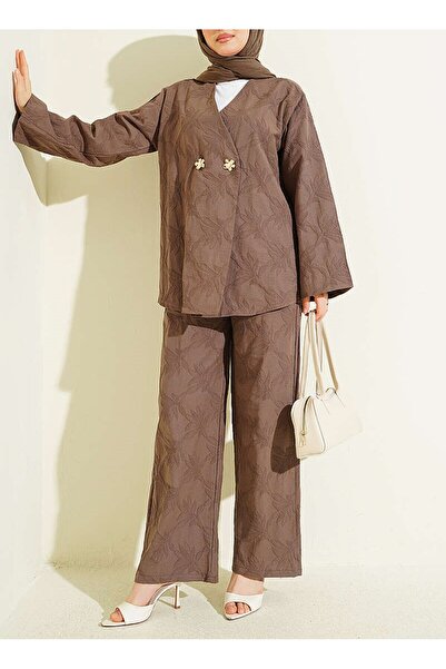 Lavanta Tekstil Leaf Pattern Floral Buttoned Suit