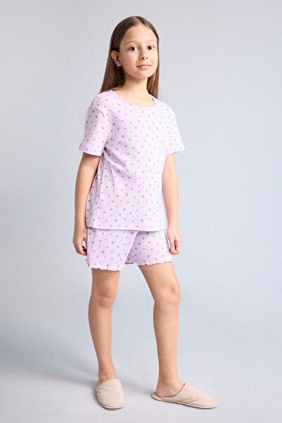 DeFacto Regular Fit Ribbed Camisole Shorts T-Shirt 2-Piece Pajama Set for Gir...