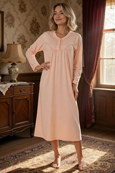 big mama Women's Long Sleeve V-Neck Nightgown with Lace Detail - Stylish and ...