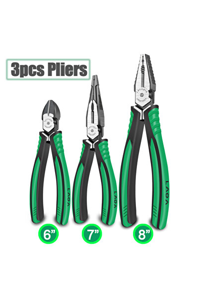 Choice4 3pcs Pliers LAOA Cr-V Diagonal Pliers Long Nose Wire Cutter Side Cutt...