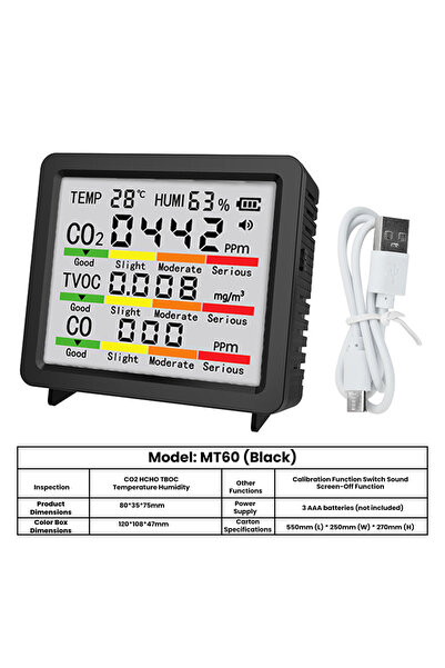 Choice black 5-in-1 Air Quality Detector CO2 Tester HCHO TVOC Formaldehyde Ca...