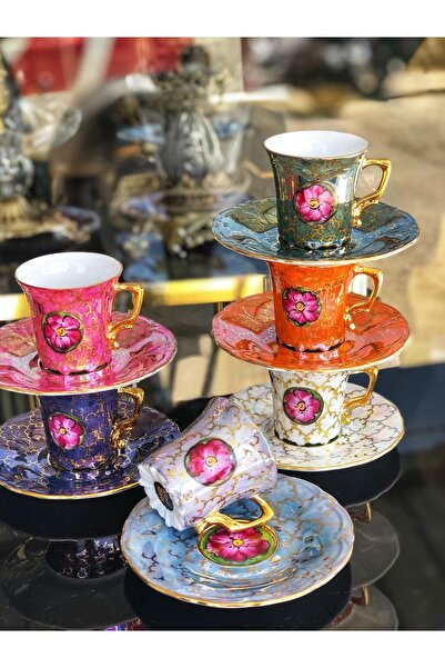 BY.RAYKA PORSELEN El Dekor Porcelain Hand Painting Aynurcan 6Li Cup Tk