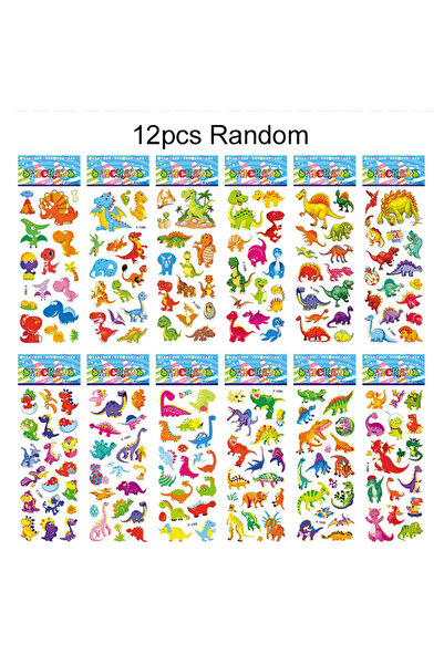 Choice 12PCS 6/12/24pcs 3D Bubble Stickers Reusable Cartoon Dinosaur Design C...