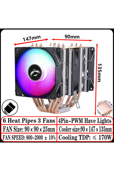 Choice Fixed Color Intel Core-Xeon 6Heat pipes 3Fan4pin CPU Fan Compatible So...