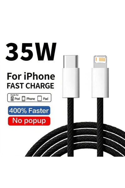Choice10 كابل شحن سريع PD أسود بطول 2 متر، 35 واط، مصنوع من النايلون المنسوج،...