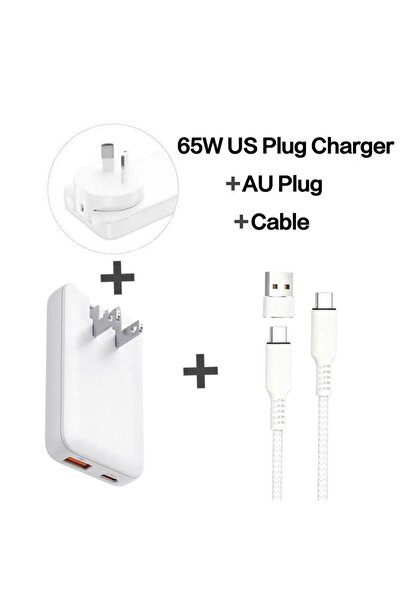 choice2 WHITE AU 65W Slim GaN Charger with UK/EU/AU 3 Plugs, 2-Port Power Ada...