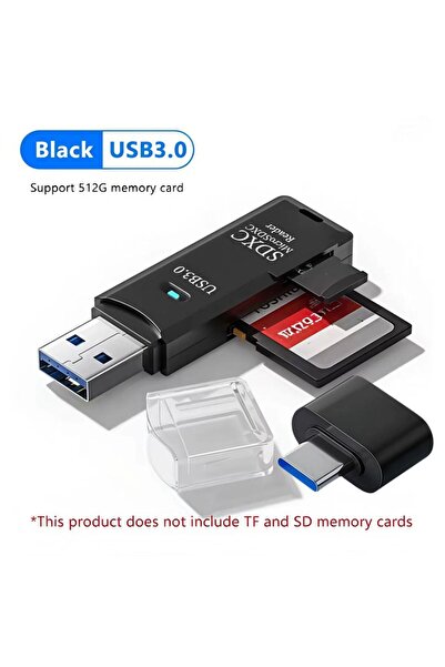 Choice1 قارئ بطاقات أسود عالي السرعة 2 في 1 يدعم USB 3.0 و2.0 مع محول Type-C،...