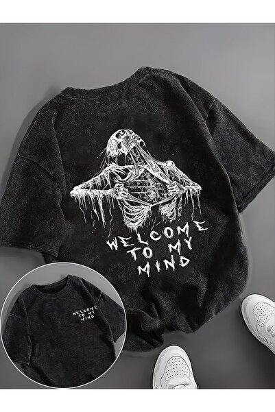 Le Savu Welcome to My Mind Printed Washable Vintage Unisex Oversize T-Shirt