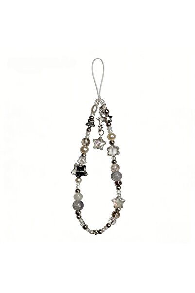 Choice Plastic black 1 minimalist black-and-white star bead mobile phone char...