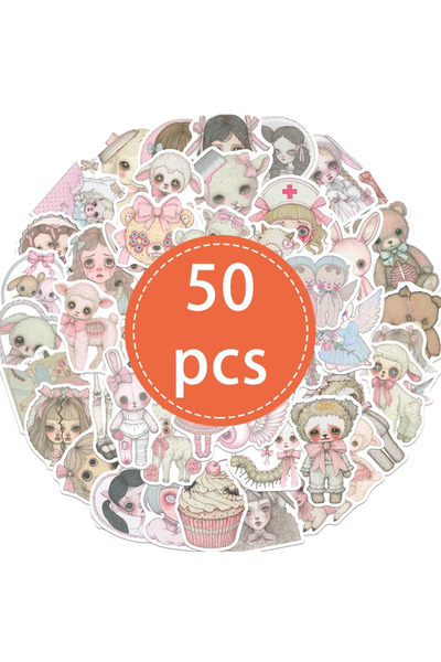 Choice 50PCS-TZ-474 50PCS Pink Creepy Girl Stickers Gothic Horror Decals Biza...
