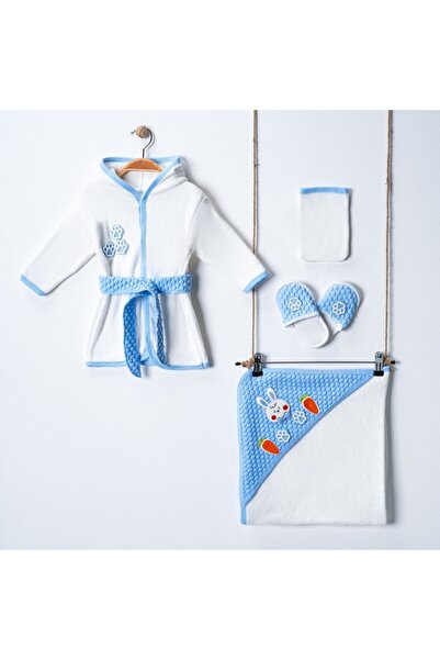 Minimio Kids 4-Piece Cute Rabbit Embroidered Cotton Baby Bathrobe Set