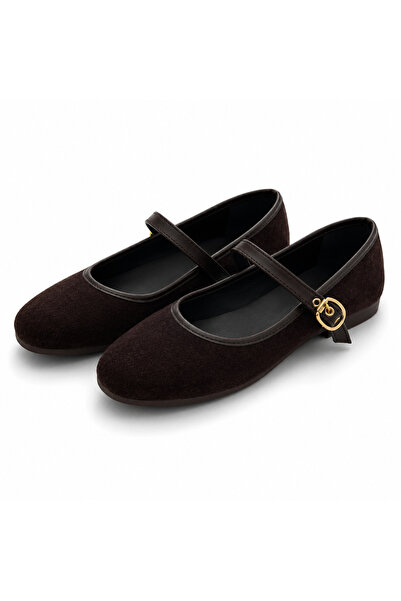 PATRON SHOES حذاء باليه نسائي من جلد الغزال مع إبزيم