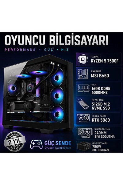 Apphirex Penta X76 Ryzen 5 7500F | 16GB DDR5 | 512GB M2 SSD | RTX5060 Sıvı So...