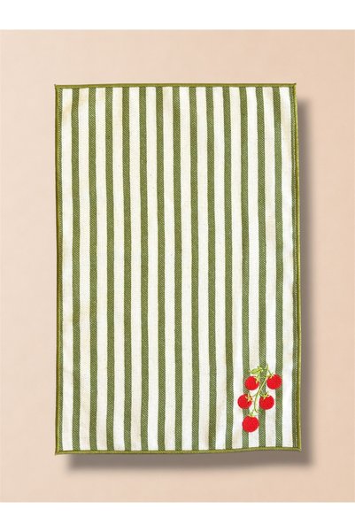 LİONYA DESİGN Set of 2 Embroidered Decorative Hand Towels – 100% Cotton, Striped Linen Texture (30X45 cm)