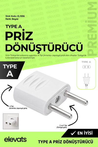 Elevats Premium Amerikan Priz Dönüştürücü Adaptör | A Tipi Fiş Çevirici | Tür...