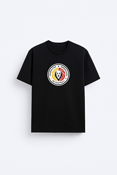AYDESİGN Tricou negru din țesătură de bumbac imprimată cu echipa națională de...