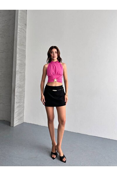 Biber Collection Kadın Gold Yıldız Tokalı Sırt Dekolteli Crop