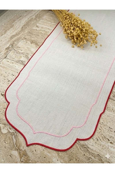 vipceyiz Kırmızı ve Pembe Renkli Çift Sargılı 45 x 130 Cm Keten efektli Runner