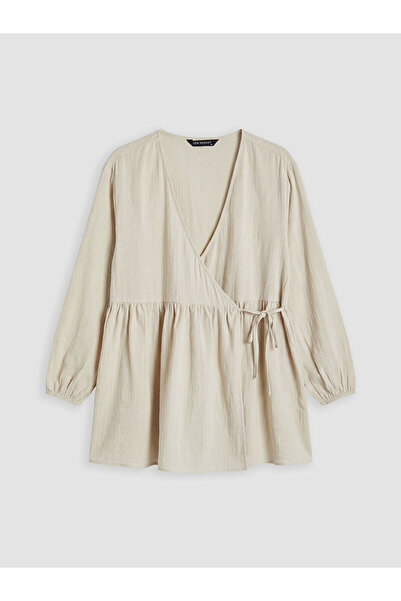 LC Waikiki Nevavm Double-Breasted Collar Textured Women's Kimono with a Diffe...