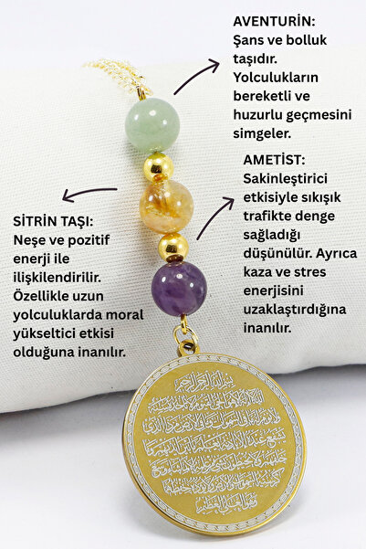 biuti Gold Renkli Çelik Çift Taraflı Ayetel Kürsi Felak Nas İhlas Araba Dikiz...
