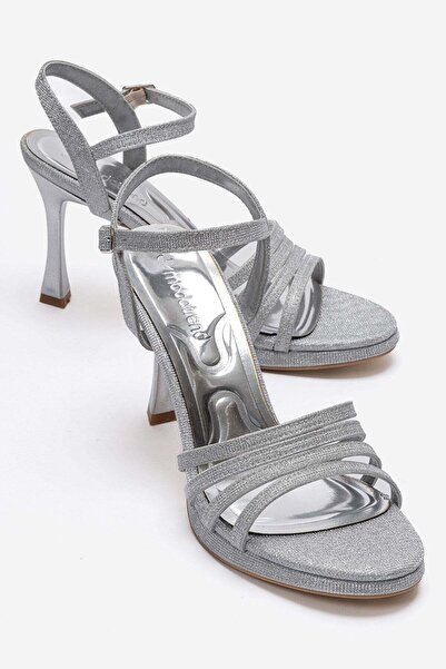 CCWAY AYAKKABI Sandale cu toc vopsit pentru femei; SILVERY GLITTER
