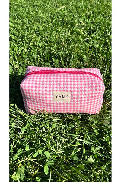 Yare Atelier Roza gingham tkanina torba za šminku, prenosiva putna torba za š...