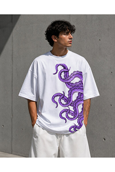 Nulivez Oversize Unisex Printed T-Shirt – Octopus Pattern Graphic Streetwear ...