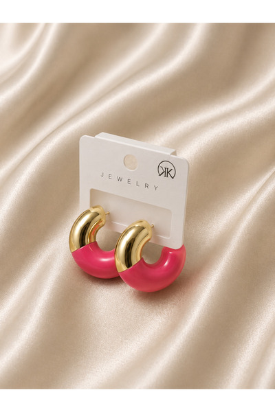 Becha Bijuteri Colorful Enamel Gold Detailed Hoop Steel Earrings