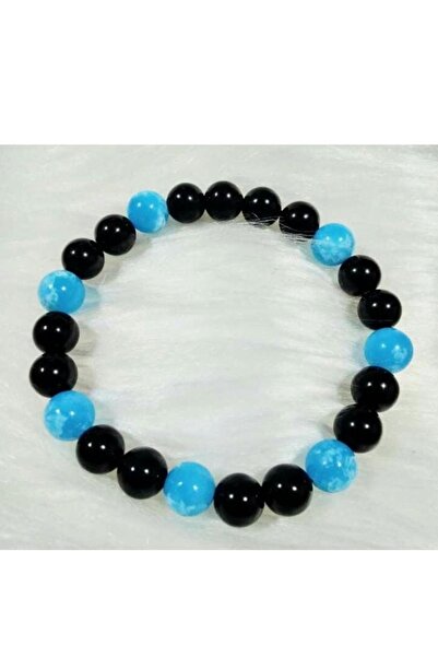 Zodyak Doğal Taş Blue Agate And Onyx Women's/Men's Modern Bracelet