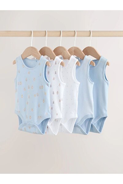 Next Baby طقم بدلة داخلية بدون أكمام من القطن باللون الأزرق بنمط الدببة مكون ...