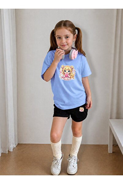 LORVEX Girl's T-Shirt and Shorts Set, Printed Cotton, Summer Casual Fit Combi...