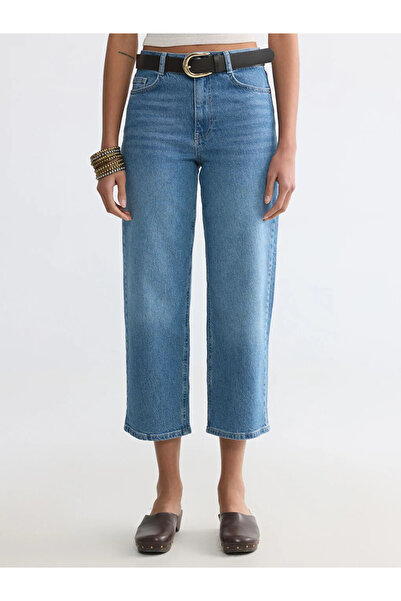 LC Waikiki Blue Belted Straight Fit Women's Jean Trousers