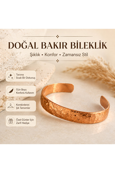 MissFerisa Doğal Bakır Bilezik El İşçiliği Saf Bakır Dövme Bileklik Ayarlanab...