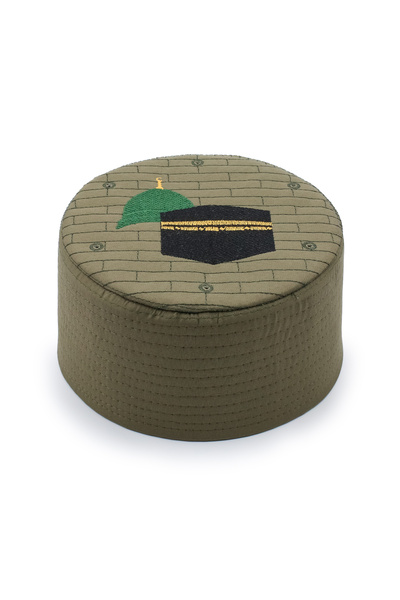 Sarıkhane Children's Hajj Umrah Kalıp Sarık Skullcap - Khaki Green - Mecca Me...