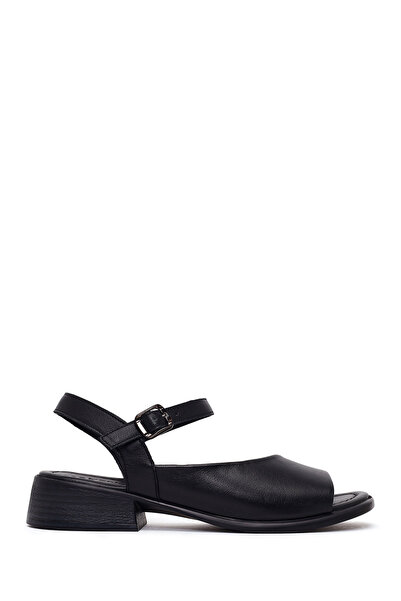 Derimod Women's Black Ankle Buckle Short Heeled Leather Sandals 26Sfd342018