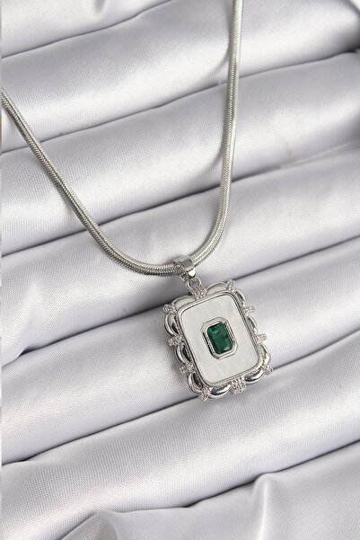 ETC 316L Steel Silver Color Italian Chain White Pearlescent Square Portrait M...
