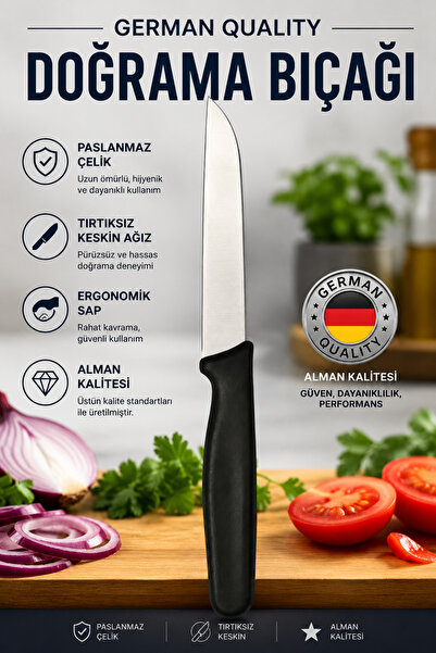 Syku Tırtıksız Doğrama Bıçağı 1 Adet Paslanmaz Çelik Alman Kalitesi Siyah Sap...
