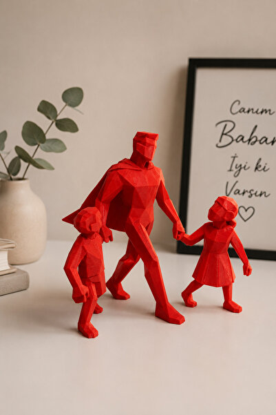 MYCRAFT3D Kahraman Baba ve Çocukları Biblo Babalar Günü Hediyesi Dekoratif Ba...