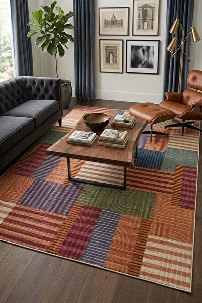 Raschel Carpet Modern Multi Seri Bohem Desen Yıkanabilir Kaymaz Taban Leke Tu...