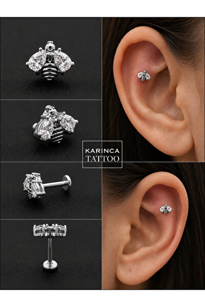 Karınca Piercing Arı Zirkon Taşlı Piercing Tragus Helix Flat Kulak Küpe