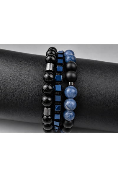 Takıtolia Kyra Mavili Black Natural Stone Three Separate Natural Stone Bracel...