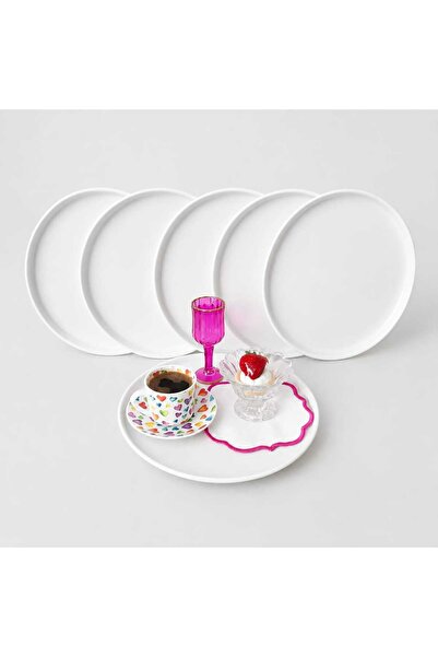EceAksesuar Metal Tepsi 24 cm Metal Tabak 6 Adet Yuvarlak Çay Kahve Sunum Tep...