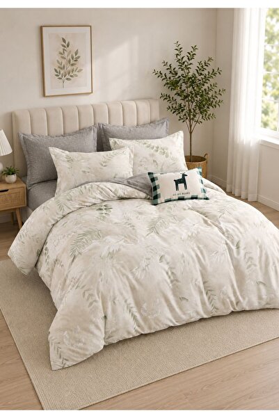 ELEGANZA Finet Duvet Cover Set with Stretchy 6 pieces – cream feather pattern