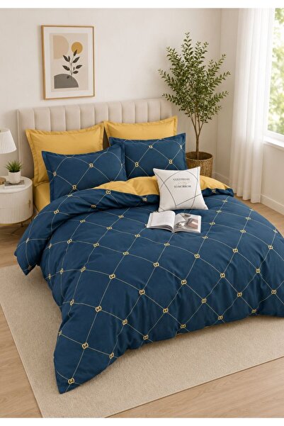 ELEGANZA Finet Duvet Cover Set with Stretchy 6 pieces – navy blue model with ...