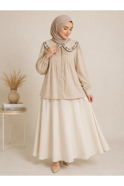 LAYARA COUTURE LINEN EMBROIDED TOP LOOSE FIT FREE SIZE