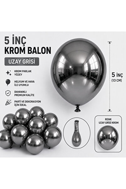 eğlencemarketi 10 Adet Krom Balon Renk Seçenekli 5 inç