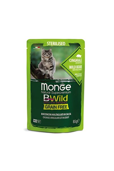 Monge Bwild Grain Free Υγρή Τροφή για Στειρωμένες Γάτες Αγριόχοιρος και Λαχαν...