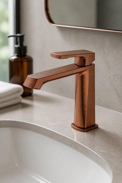 İSAOĞLU YAPI Matte Copper Sink Faucet Special Color Matte Bronze Sink Fixture...